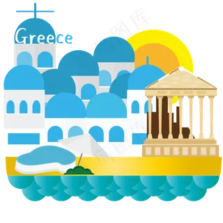 希腊旅游地标建筑,免抠元素