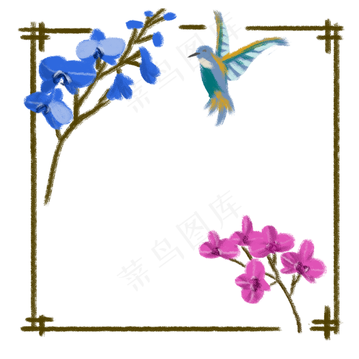 春夏季节花鸟边框之兰花和飞鸟PNG,免抠元素