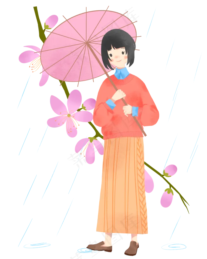 清明节雨伞女孩
