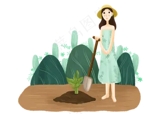 植树节植树的小女孩可爱