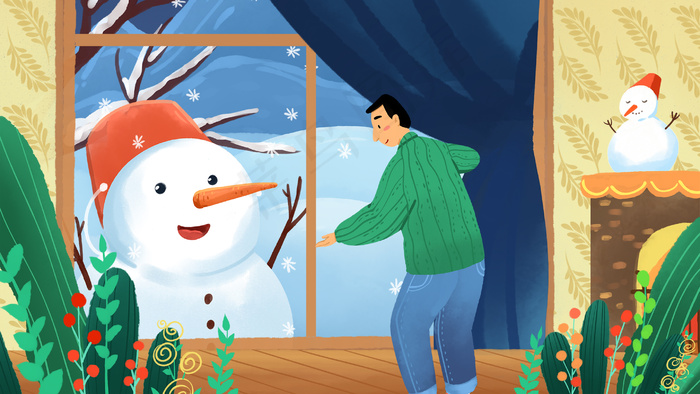 卡通手绘风冬景配图