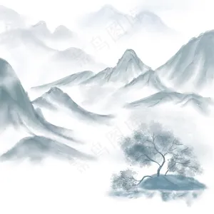 中国风山水水墨重山流水,免抠元素