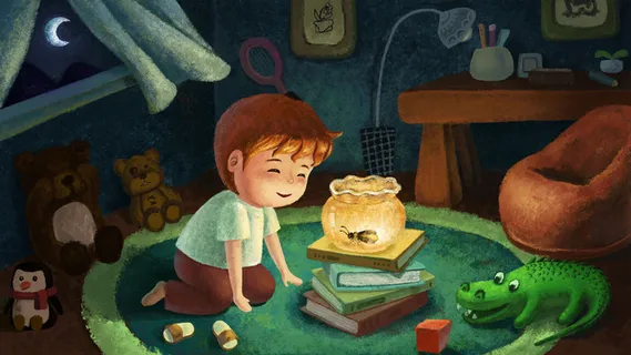 六一儿童节  节日  夜景  小男孩