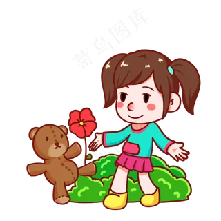 和小熊玩耍的儿童节手绘