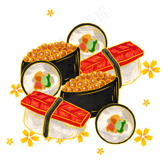 国潮美食寿司金色素材