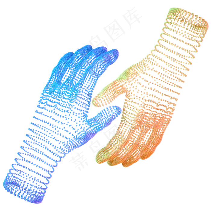 科技智能双手魔幻数据点状蓝色黄,免抠元素(2000*2000px 300 dpi )