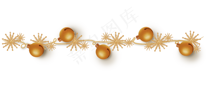 金色铃铛雪花装饰线,免抠元素