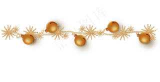 金色铃铛雪花装饰线,免抠元素
