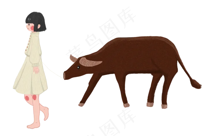 牵着牛的女孩(2000X1346(DPI:300))psd模版下载