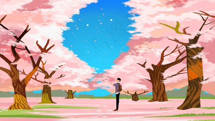 春季风景樱花男孩(2880X1622(DPI:300))psd模版下载