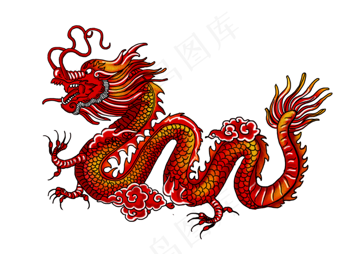 红龙中国古典神兽华丽腾云,免抠元素(3500*2500px 300 dpi )psd模版下载