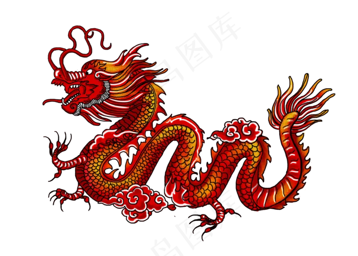 红龙中国古典神兽华丽腾云,免抠元素(3500*2500px 300 dpi )psd模版下载