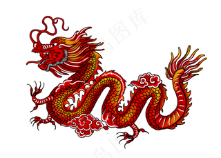 红龙中国古典神兽华丽腾云,免抠元素