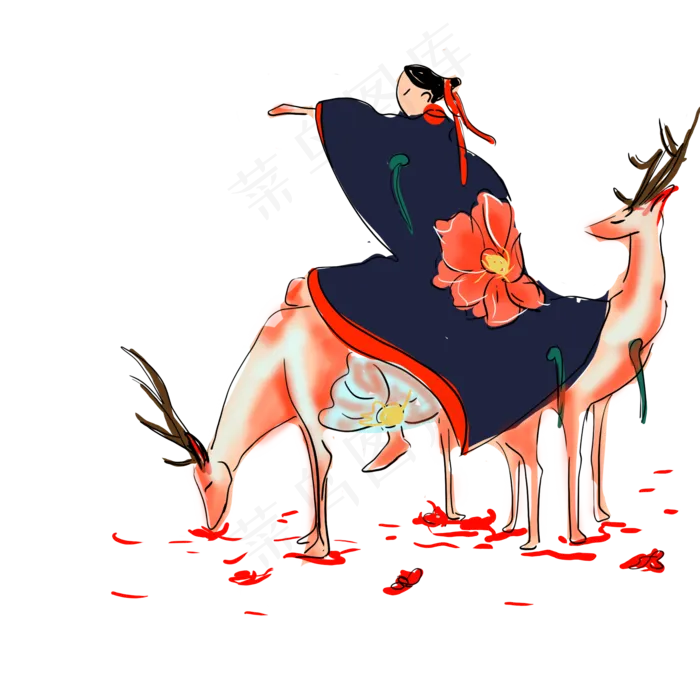 古风鹿素材(2000X2000(DPI:300))psd模版下载