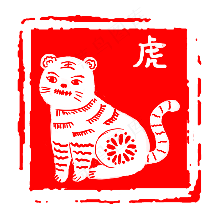 中国风红色古典生肖兔子老虎边框(2000X2000(DPI:300))psd模版下载