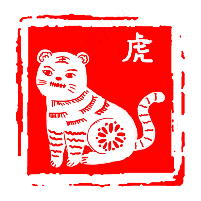中国风红色古典生肖兔子老虎边框(2000X2000(DPI:300))psd模版下载