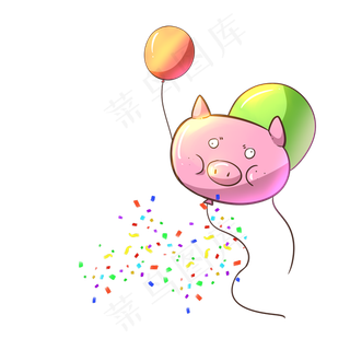 六一儿童节卡通彩色气球小猪