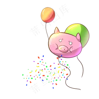 六一儿童节卡通彩色气球小猪