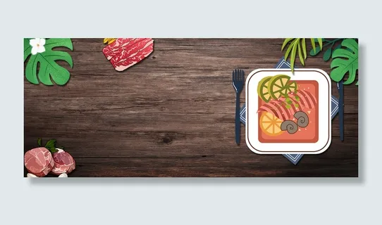 高端美味牛排纹理木纹banner 高端美味牛排纹理木纹banner