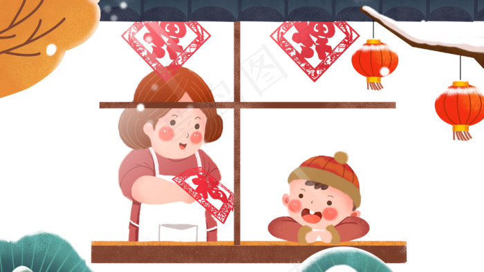 小年贴春联,免抠元素(3000X1688(DPI:300))psd模版下载