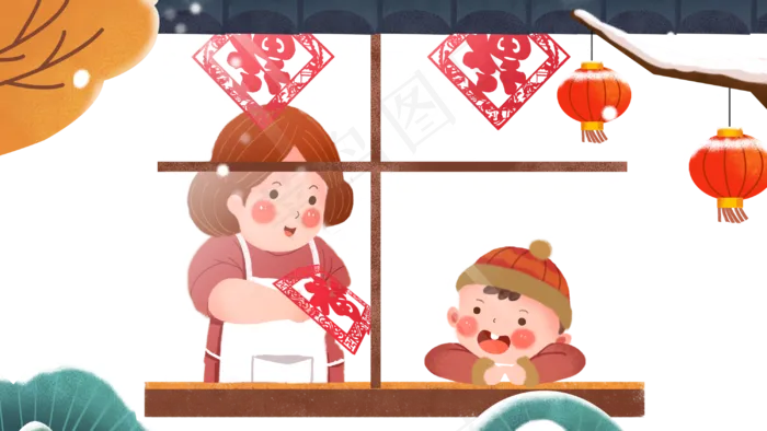 小年贴春联,免抠元素(3000X1688(DPI:300))psd模版下载