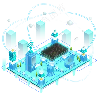 2.5D科技互联网城市网络数据程序,免抠元素