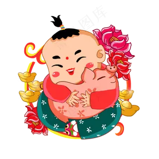 卡通手绘复古年画娃娃