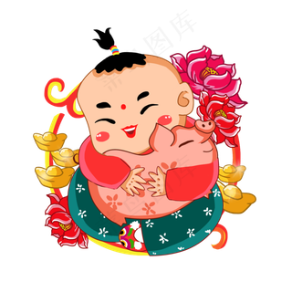 卡通手绘复古年画娃娃