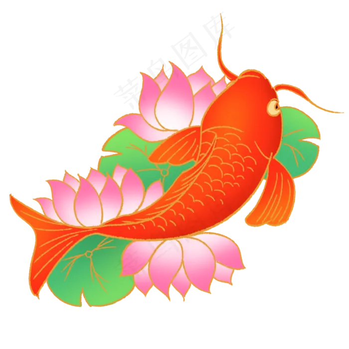 中国风锦鲤荷花(2000X2000(DPI:300))psd模版下载