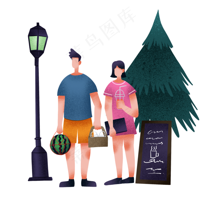 夏至拿西瓜情侣