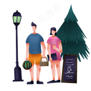 夏至拿西瓜情侣