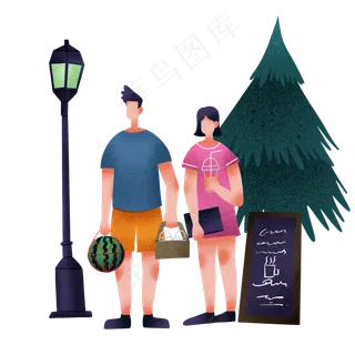 夏至拿西瓜情侣