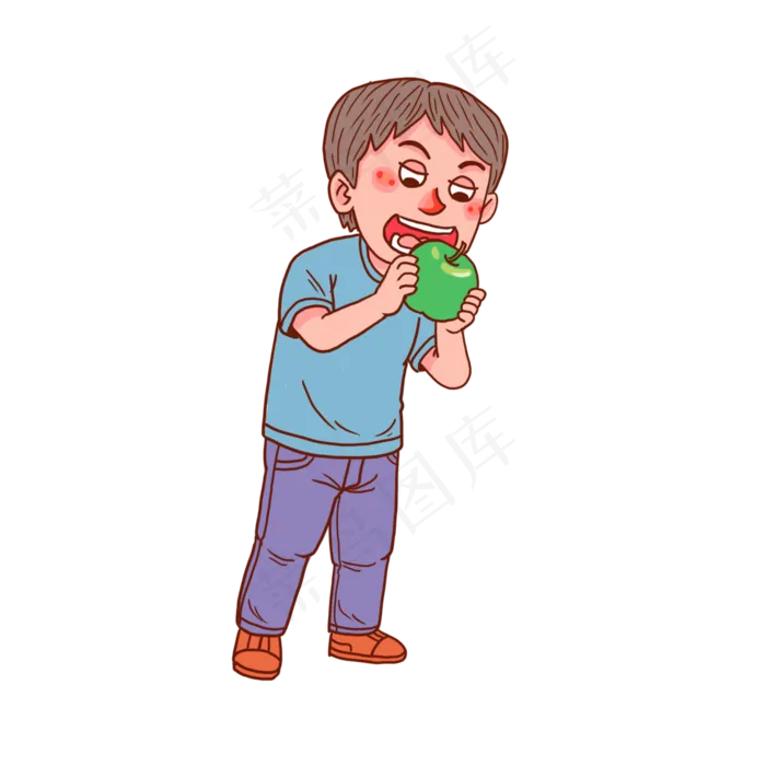 卡通人物吃苹果男孩(3000X3000(DPI:300))psd模版下载