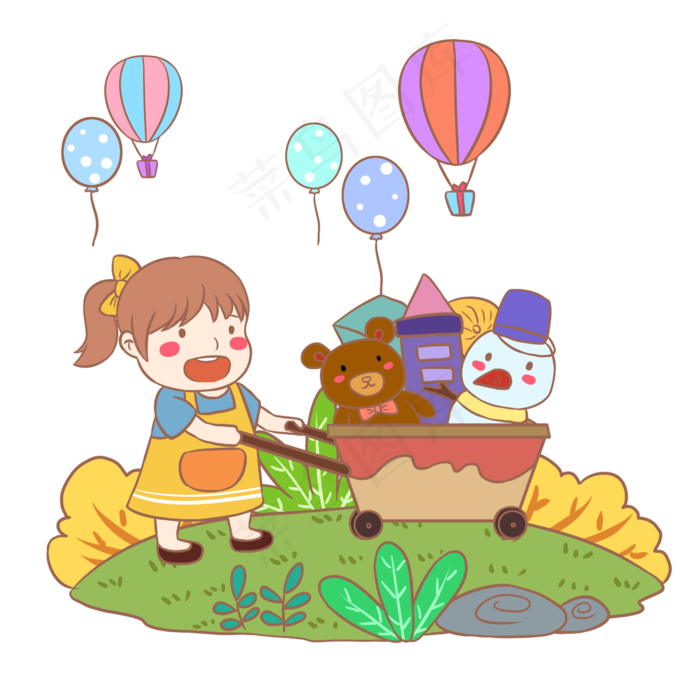 六一儿童节黄色卡通元素女孩礼物