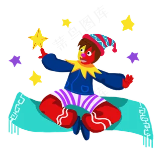 愚人节小丑坐飞毯看星星手绘人物