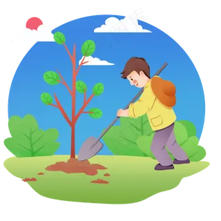 植树节绿意盎然卡通劳动人物挖土