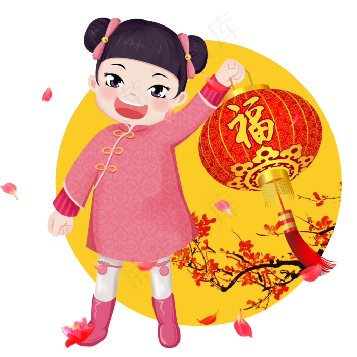 卡通扁平化中国拜年福娃东北女孩,免抠元素(2500*2500px 300 dpi )psd模版下载