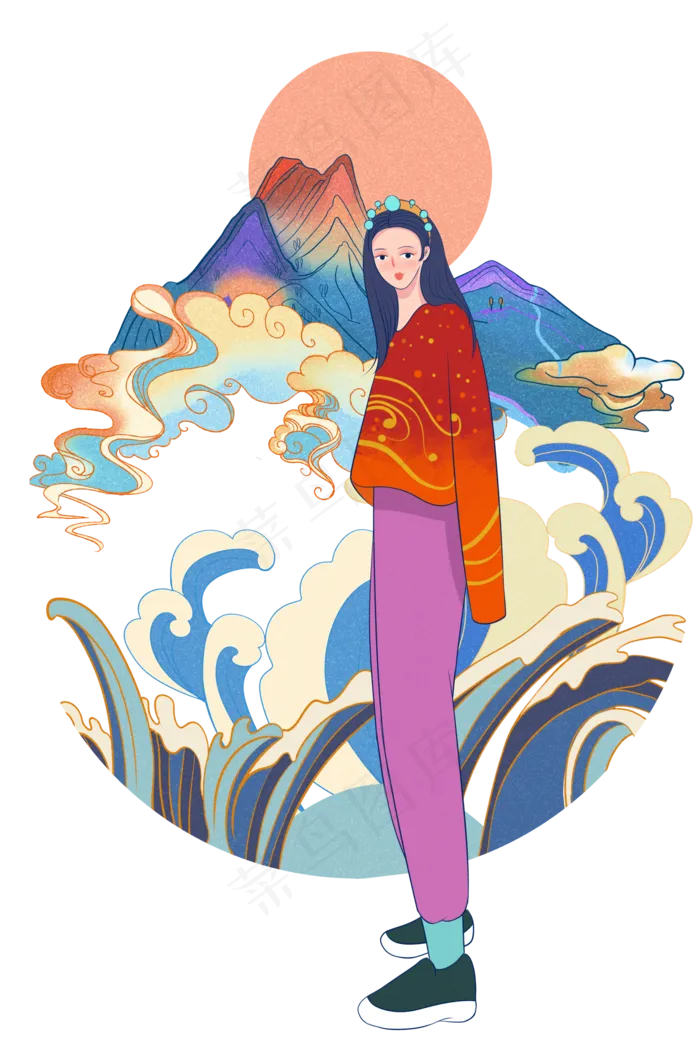 国潮时尚少女,免抠元素(2000*3000px 300 dpi )psd模版下载