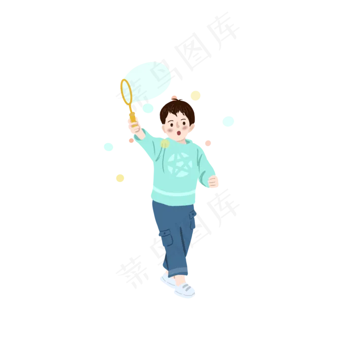 吹泡泡的小男孩手绘png免抠素材(2000X2000(DPI:150))psd模版下载