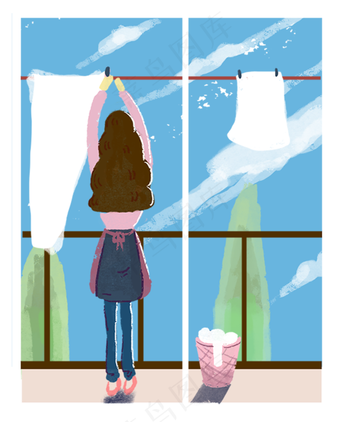 女人晒衣服(1000X1225(DPI:300))psd模版下载