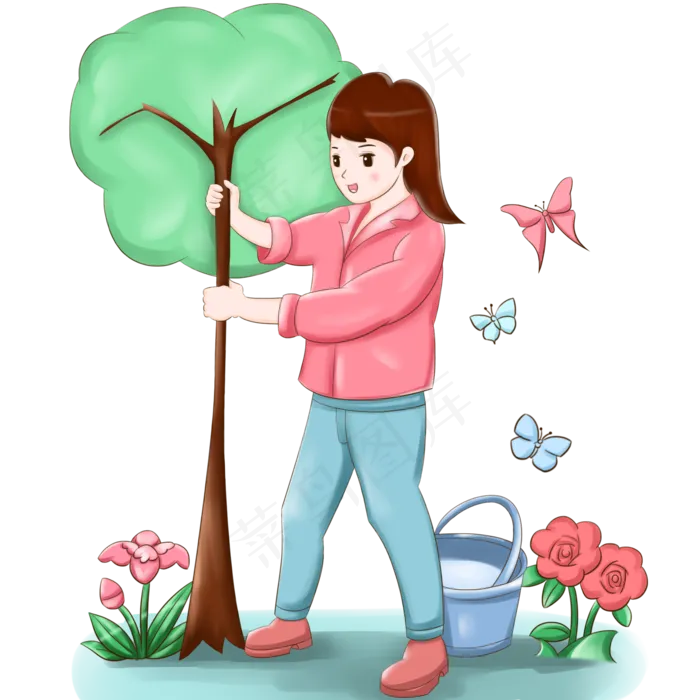 植树节种树的小女孩(2000X2000(DPI:300))psd模版下载