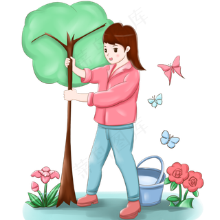 植树节种树的小女孩