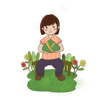 端午节抱着粽子的女孩手绘