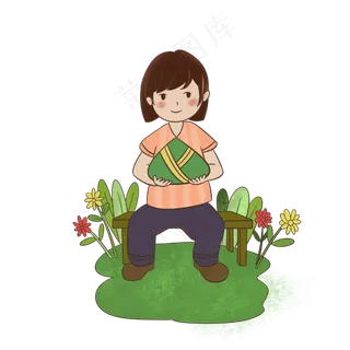 端午节抱着粽子的女孩手绘