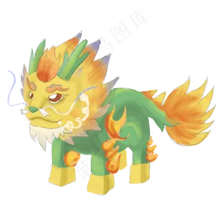 火麒麟金绿神兽PNG祥瑞,免抠元素