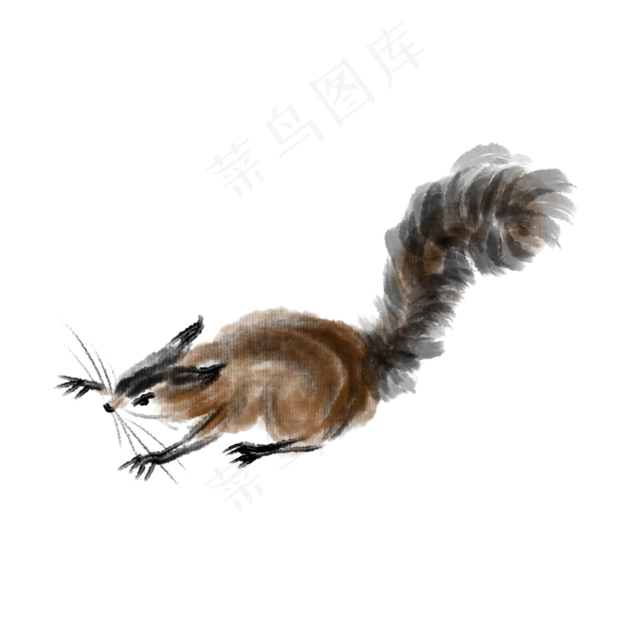水墨动物活跃的松鼠,免抠元素(2000*2000px 300 dpi )psd模版下载