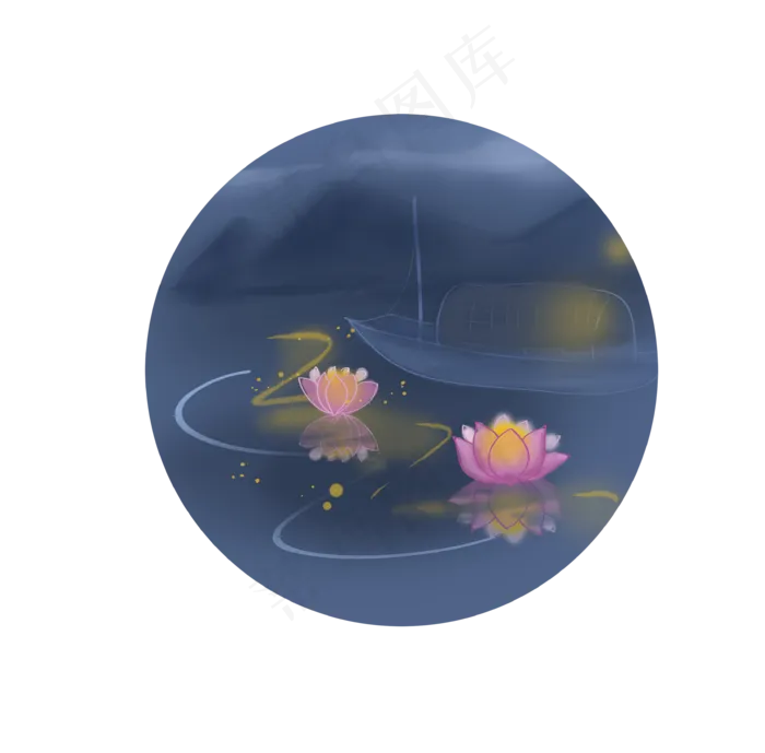 七夕情人节荷花灯和船只,免抠元素(3445X3393(DPI:300))psd模版下载