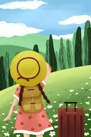 春天女孩春游旅游旅行踏青游玩春季立春