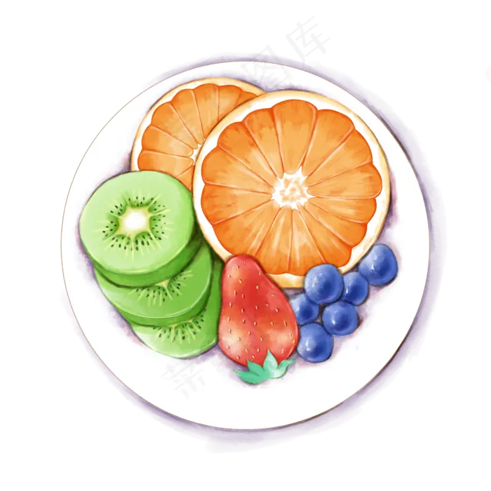 小清新夏日水彩水果盘(2000X2000(DPI:300))psd模版下载
