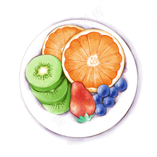 小清新夏日水彩水果盘